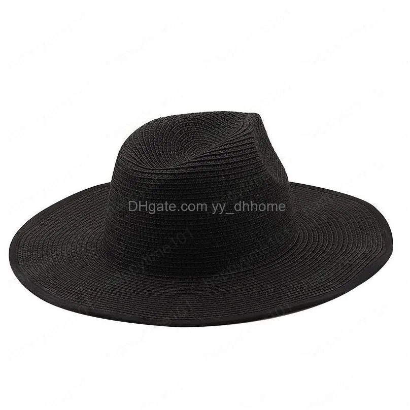 9.5cm wide brim oversized black beach hats for women large straw hat uv protection foldable sun shade hat