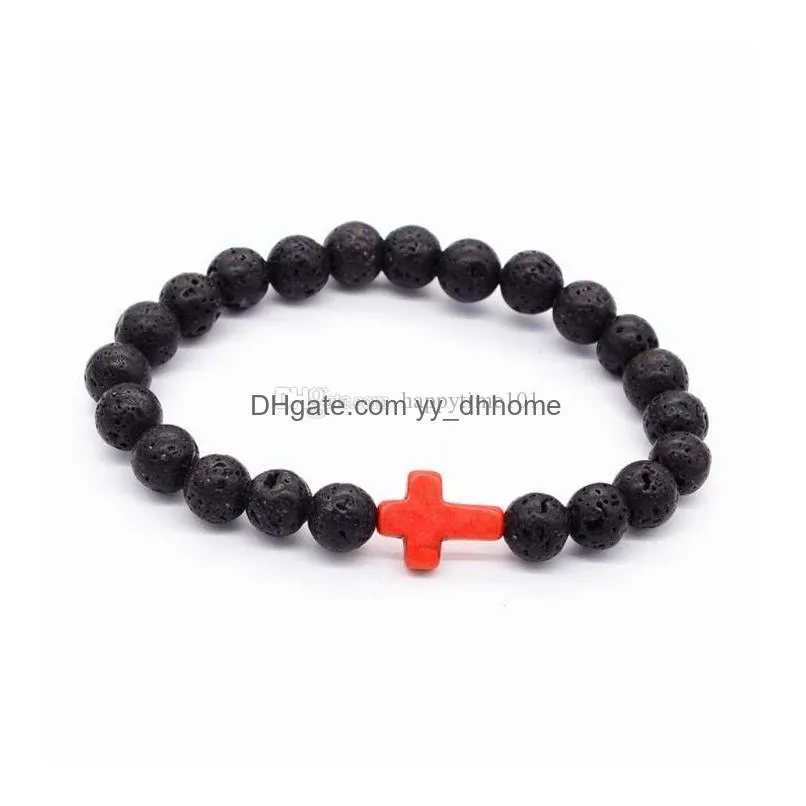 natural lava stone prayer beads charms bracelets antifatigue silver cross volcanic rock mens womens diffuser jewelry