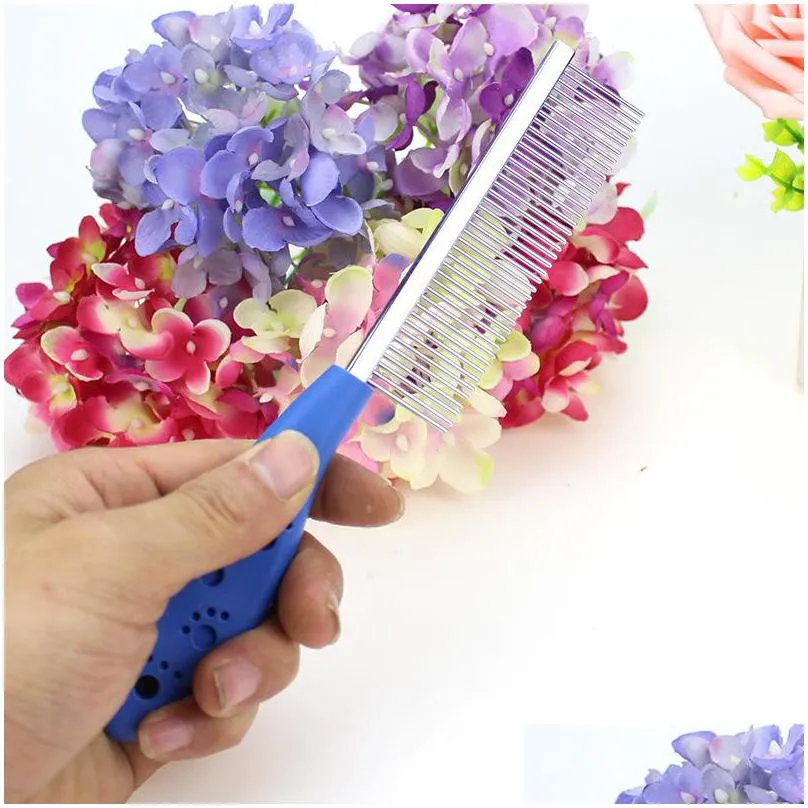 lovely footprint pet cosmetology comb portable stainless steel dog cat supplies grooming combing articles antiskid handle 2 3dg ww