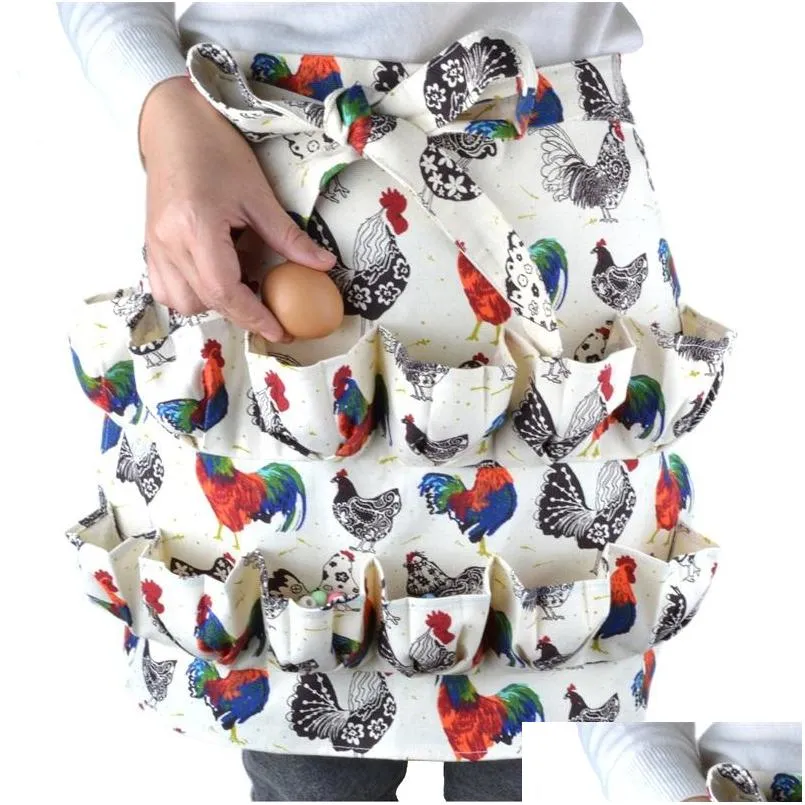 multi pocket waist apron cock printed egg collecting aprons fit farmhouse farm home kitchen 3 8 12 pockets 33zm e1