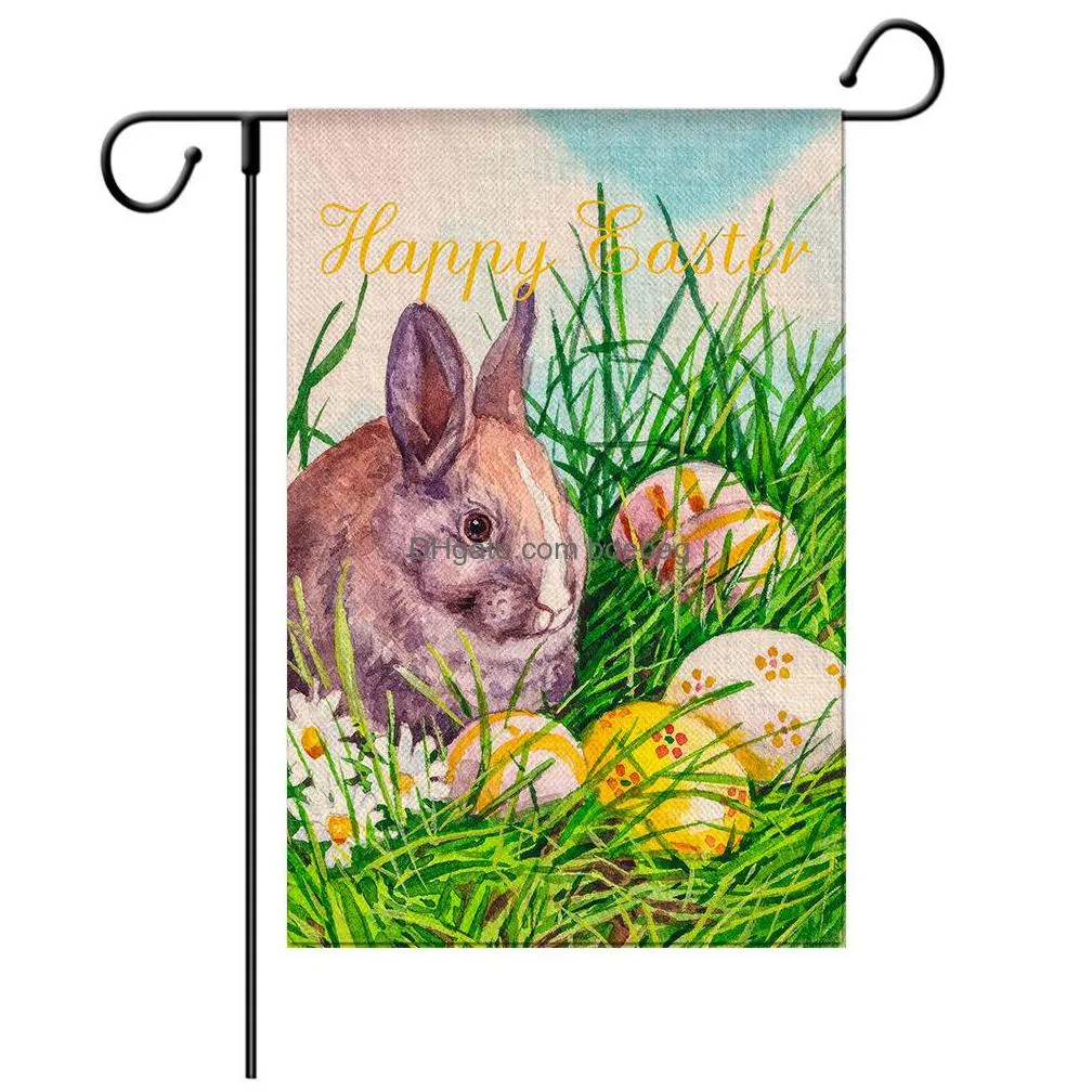 flags sublimation 30x45cm linen easter banner rabbit and egg garden hanging flag decoration inventory wholesale