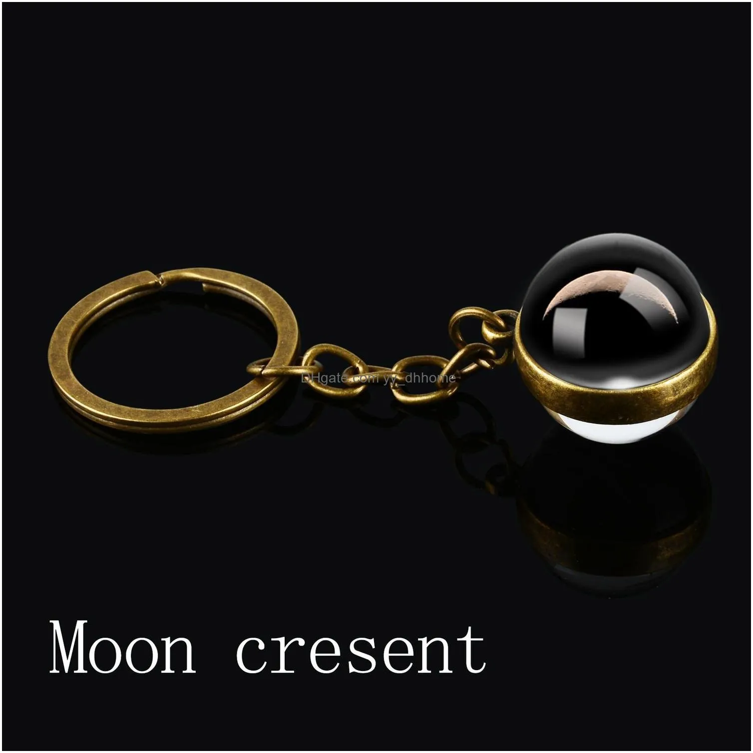 moon phase image keychains galaxy universe planet double sided glass ball keyring nebula space moon solar system christmas gifts