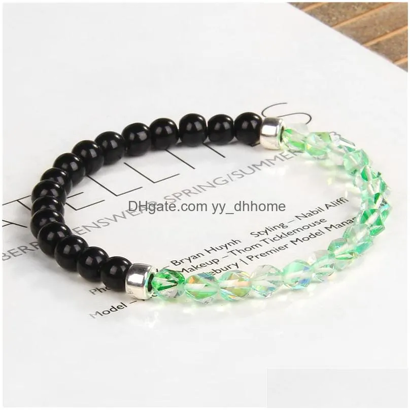 fashion 6mm shiny beaded bracelet black red green yellow gray pink blue women beads elastic bracelet party jewelry gifts