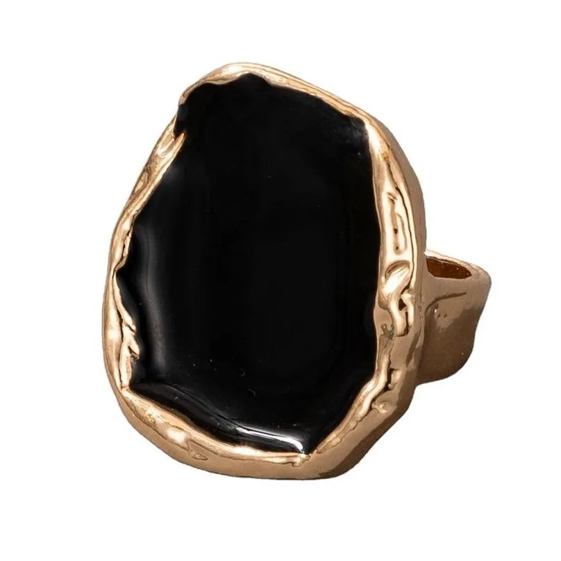 bohemian black stone gold wedding ring for women men charms dripping oil big joint rings goth jewelry accessories 1213 e3