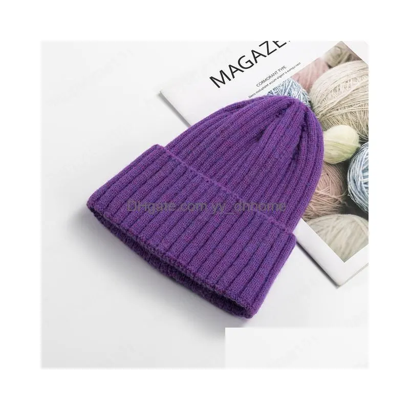 fashion winter knitted beanie hats cotton cashmere japanese warm woolen caps solid color flanging mens and womens caps gorra