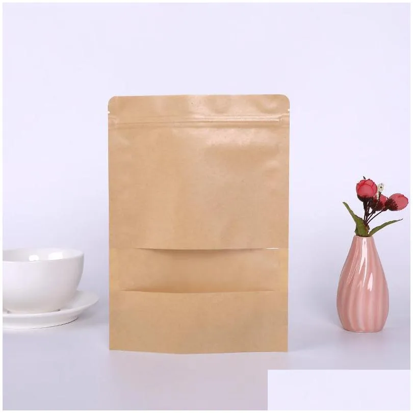 kraft paper bag 12 sizes stand up gift dried food fruit tea packaging pouches kraft paper window bag retail zipper self sealing