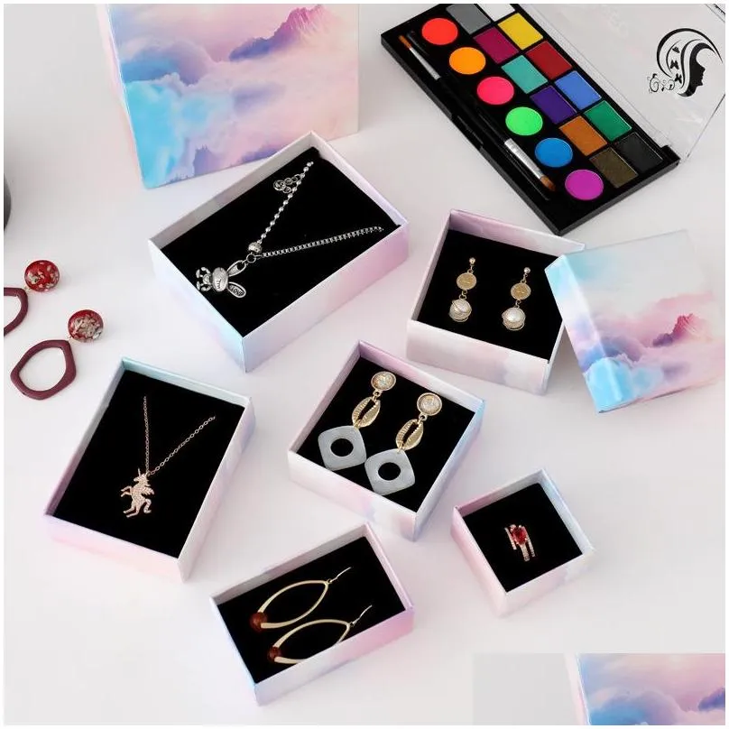 colorful cloud gradient color jewelry box creative lid and tray ring cases earring jewelry display necklace package box 2818 t2