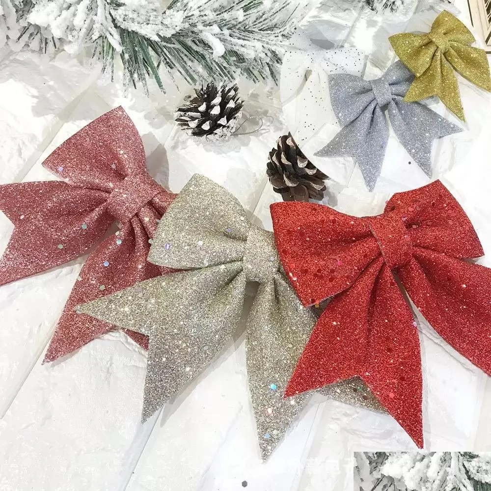 2pcs/set bowknot christmas decorations bling glitter xmas tree ornaments decor for home store