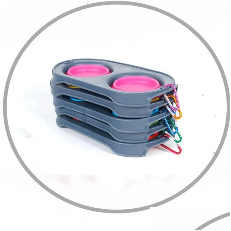 collapsible feeding pet food bowls silicone 4 colors cat double feeder bowl travel eco friendly cat foldable dog supplies6 66zx e1