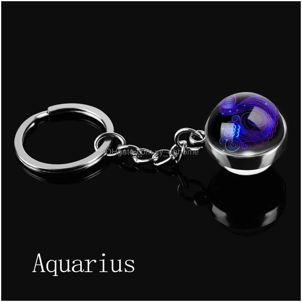 12 zodiac signs keychain aquarius pisces aries taurus gemini cancer leo virgo libra scorpio constellation glass ball keychain