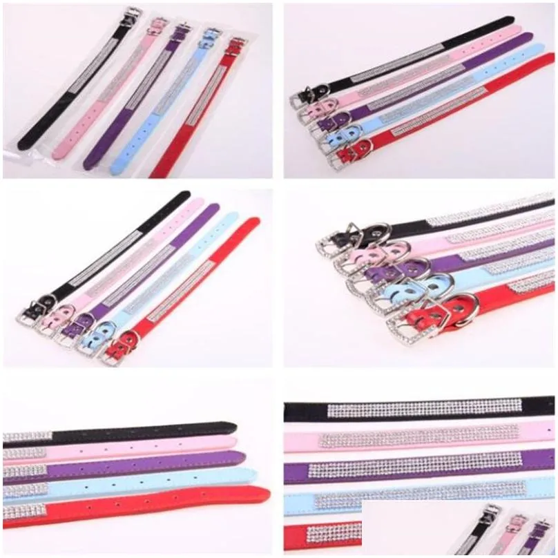 cw010 bling small dogs collars pu leather rhinestone diamond pet puppy cat fashion necklace dog collar s m l size 586 s2