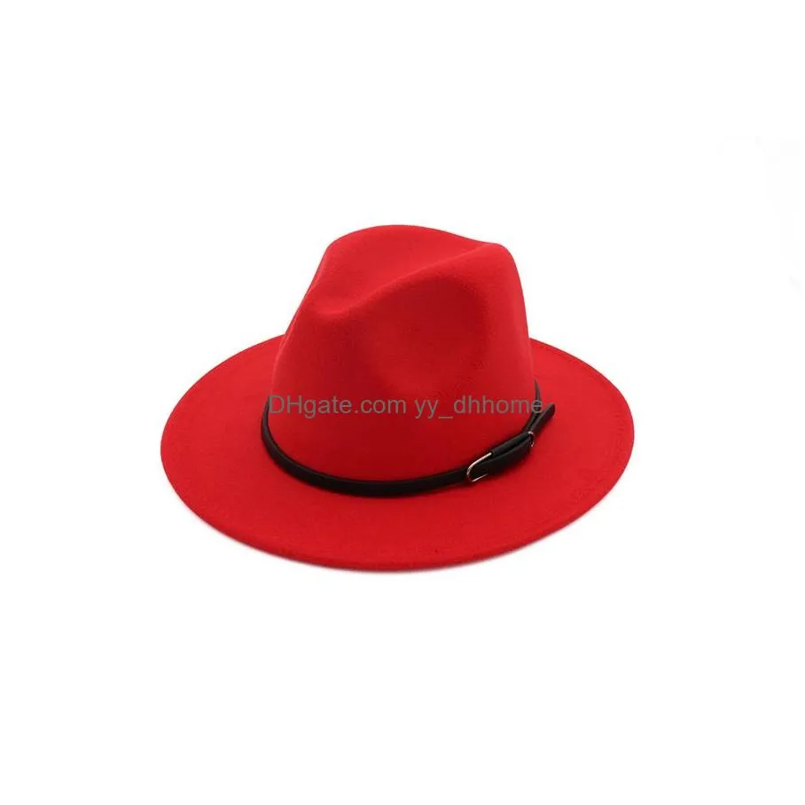 classic belt buckle decor women wool felt fedora wide brim jazz hats ladies panama formal hat carnival fascinator hats