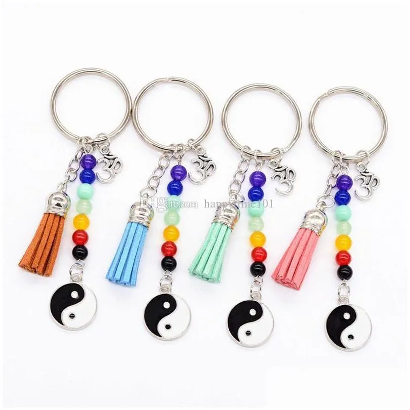  yoga yinyang 7 chakra bead keychain key rings inspired fashion jewelry for women gift