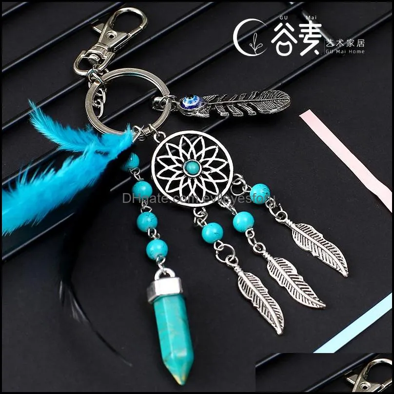 csja dream catcher keychains blue feather tassel hamsa hand evil eye keyring for wall car hanging decor amulet boho jewelry 599 q2