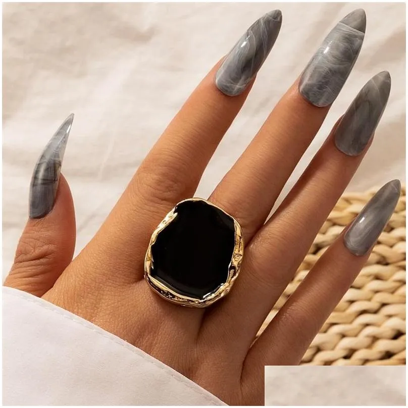 bohemian black stone gold wedding ring for women men charms dripping oil big joint rings goth jewelry accessories 1213 e3