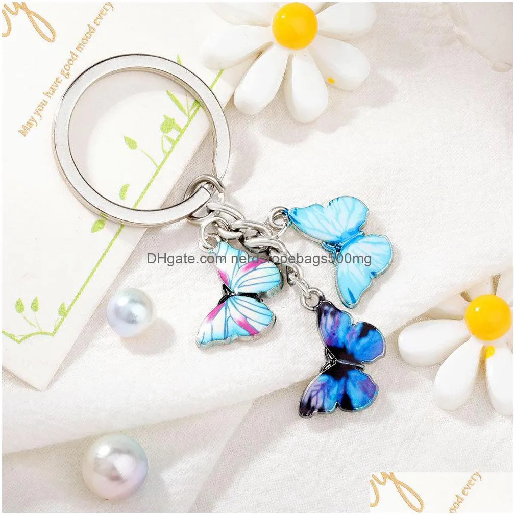 party favor colorful enamel butterfly keychain insect car keys women bag accessories jewelry gifts inventory wholesale