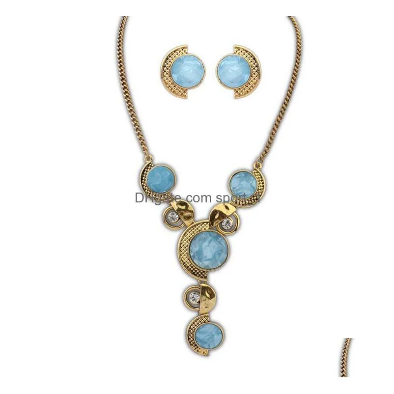 euramerican retro necklace earring suit punk style precious stone necklace women party accessories nice gift ship