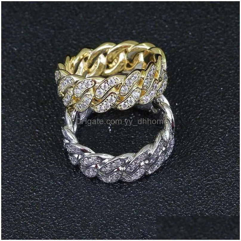 iced out rings for men hip hop luxury designer mens 8mm cuban link ring copper zircon gold silver engagement wedding diamond jewelry