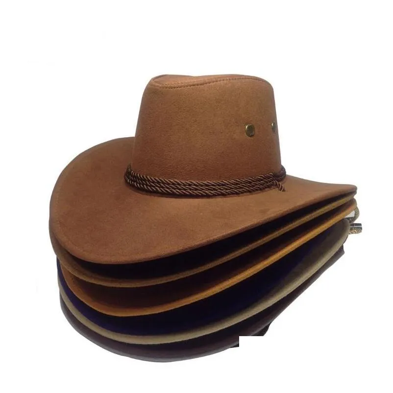 fashion western  hat faux suede outdoor big sunshade hat men riding hat imitation leather adult