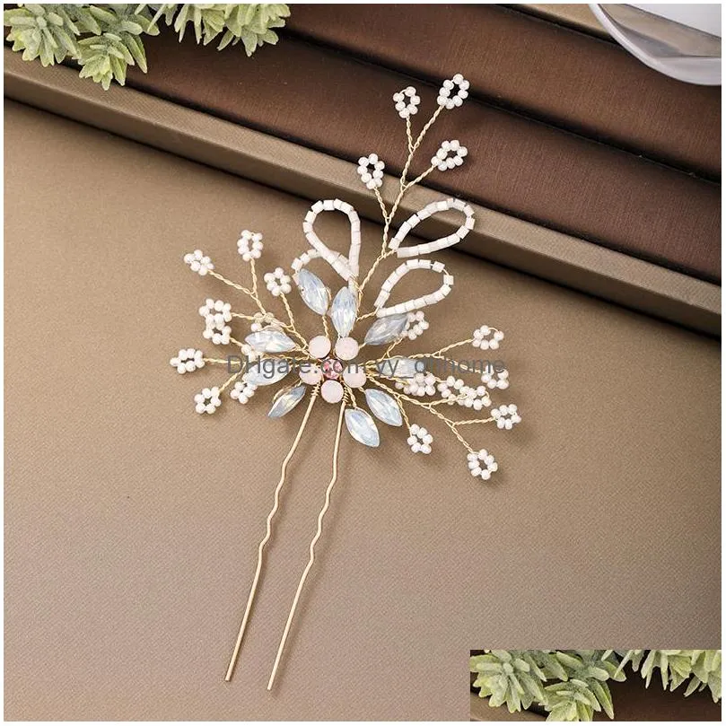 rhinestone pearl hairpin tiara bridal hair accessories pin jewelry woman accessory hairclip ornament wedding hair jewelry