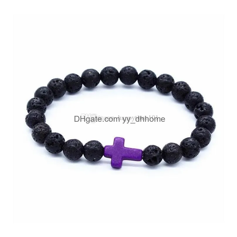 natural lava stone prayer beads charms bracelets antifatigue silver cross volcanic rock mens womens diffuser jewelry