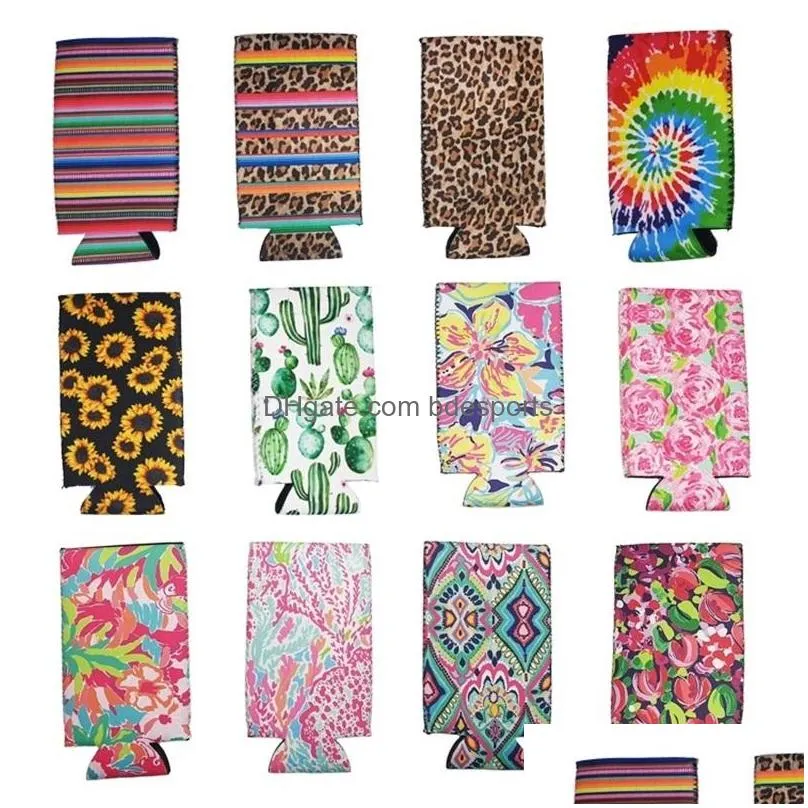 17x8.5cm can cooler slim can insulators neoprene beverage beer cooler collapsible cola bottle koozies cactus leopard can sleeve 1215