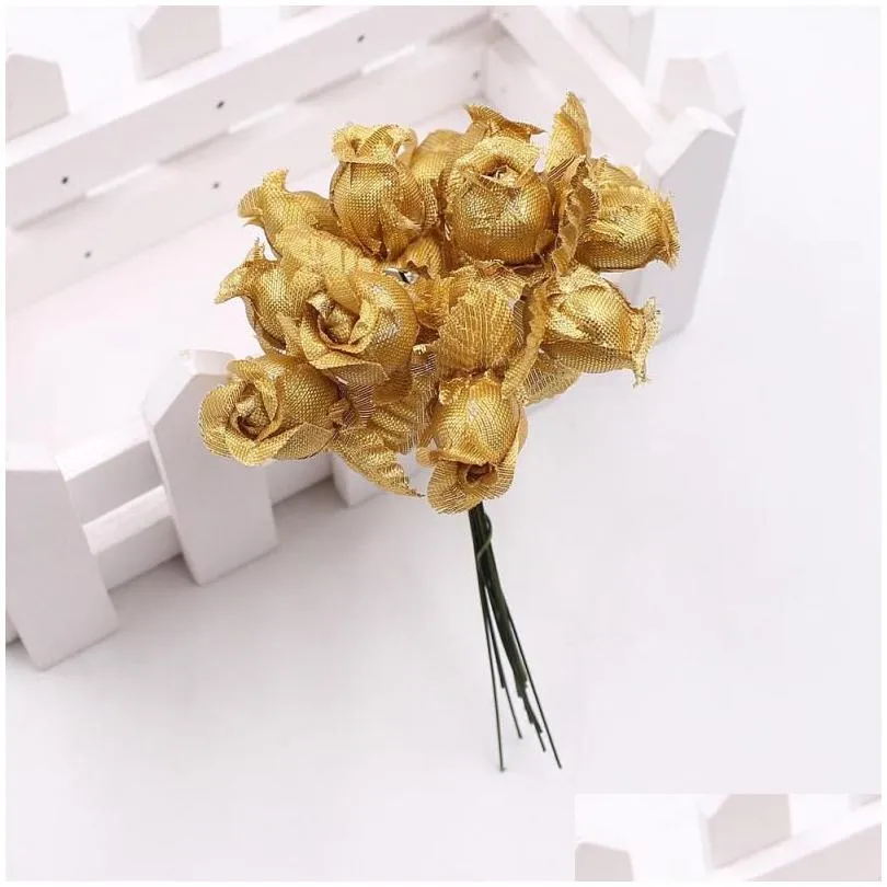 12pcs/lot mini artificial decorative flowers silk rose flower bouquet for wedding party home decoration diy wreath scrapbook accessories 20220909