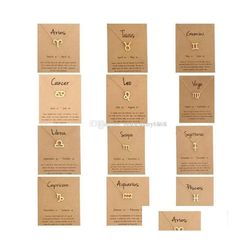  gold 12 zodiac necklaces with gift card constellation sign pendant gold chains necklace for men women fashion jewelry in bulk