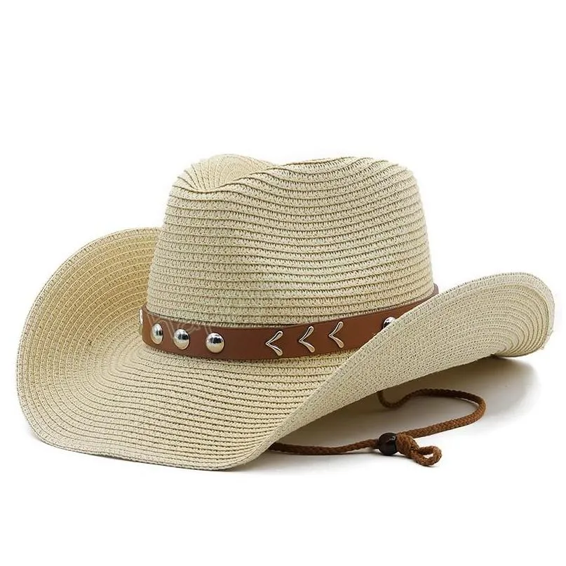 men womens summer wide brim hat fashion west  straw hat panamas uv protection sun visor seaside beach hats
