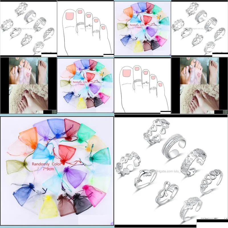 8piece foot set small tail bow  love shape hawaiian jewelry gqelq toe rings uervf