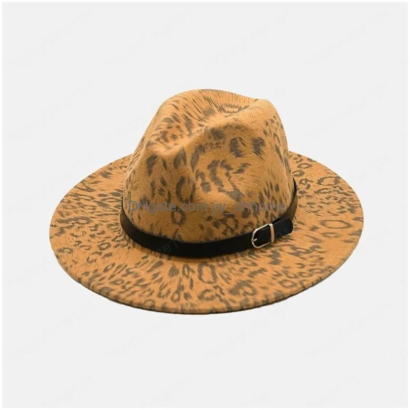 fashion winter quality wool wide brim fedora hat women leopard wool felt hats panama jazz fedoras for men chapeau sombrero