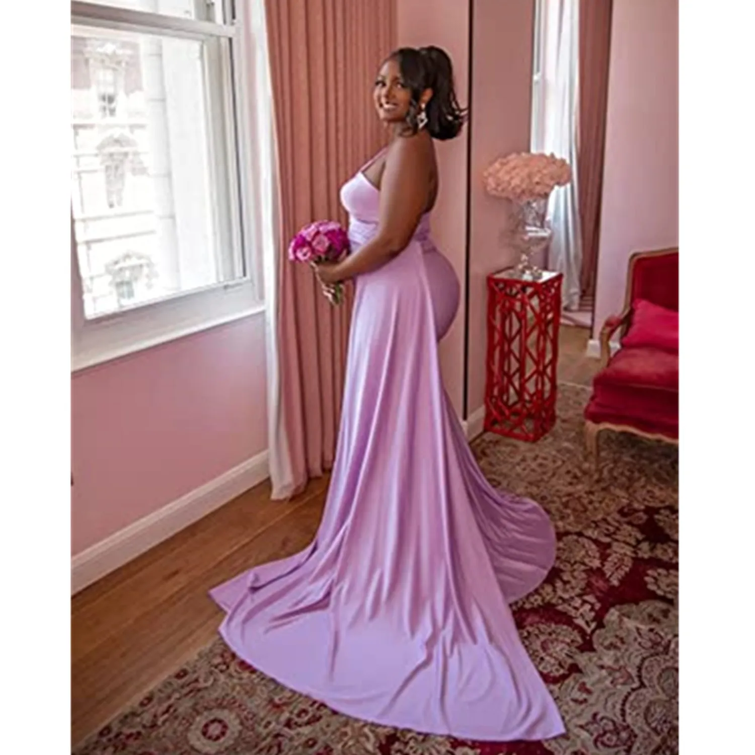 2023 Evening Dresses One Shoulder Floor Length Mermaid Silk Satin Prom Dress With Wrap vestidos de fiesta de noche Party Gowns