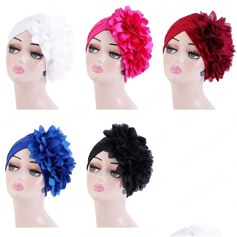 muslim floral big flower turban headscarf for women stretch beanie hat turbante femme hair loss hijib cap india hat head wrap