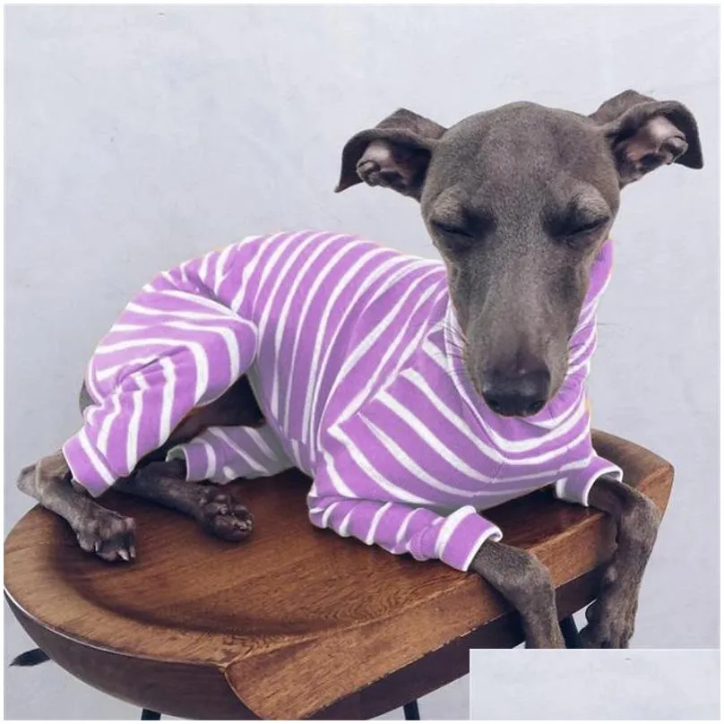 stripe pet dog accessories clothes high collar cold proof shirt four long sleeves dogs supplies shirts pattern 26lm f2