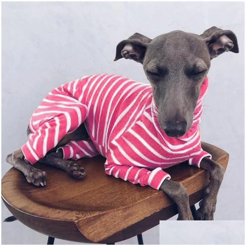 stripe pet dog accessories clothes high collar cold proof shirt four long sleeves dogs supplies shirts pattern 26lm f2