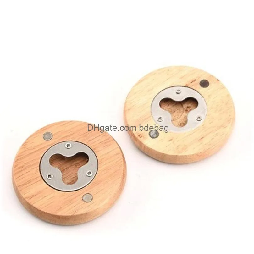 circle stainless steel bottle openers beer wooden flat can opener cups cover caps tins bar kitchen supplies tableware 2 9ce c2