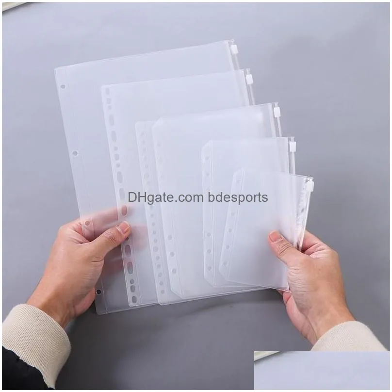 clear binder pockets a5 a6 a7 zipper binder pouch 6 holes pvc zipper loose leaf bags document filing bags for notebooks document 32 g2