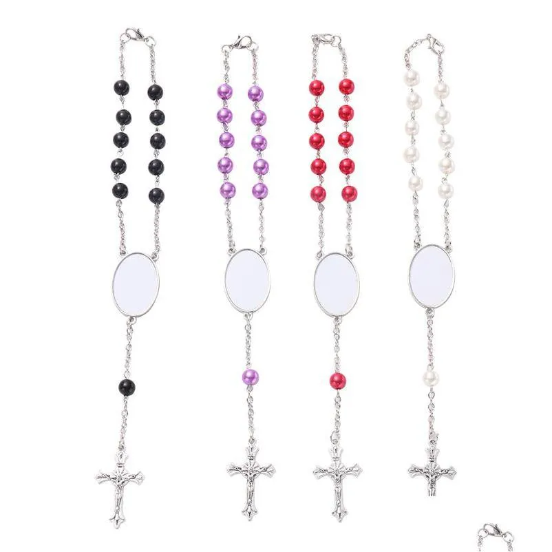 pendants zinc alloy sublimation rosary bracelet party favor rough heat transfer bracelet diy christmas gift inventory wholesale