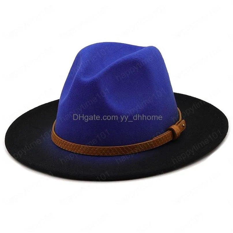 women men wool vintage trilby felt fedora hat with wide brim gentleman elegant gradient color for lady winter red jazz caps