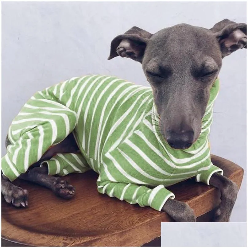 stripe pet dog accessories clothes high collar cold proof shirt four long sleeves dogs supplies shirts pattern 26lm f2