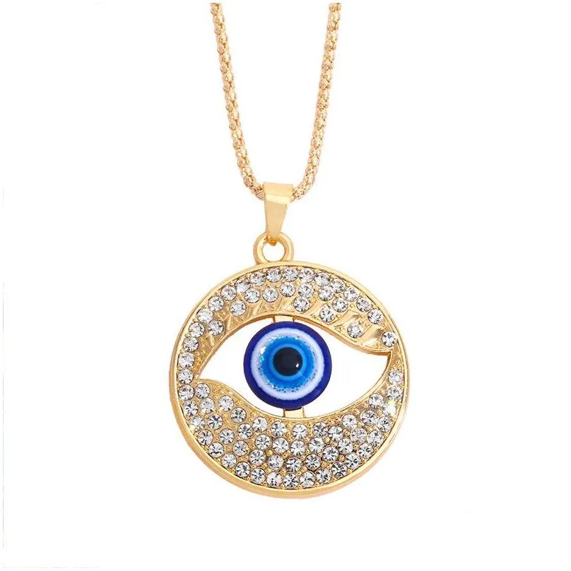 fatima hand pendant necklace turkey evil blue eyes diamond sweater chain hollow lucky pendants adjustable gold necklaces turkish crystal