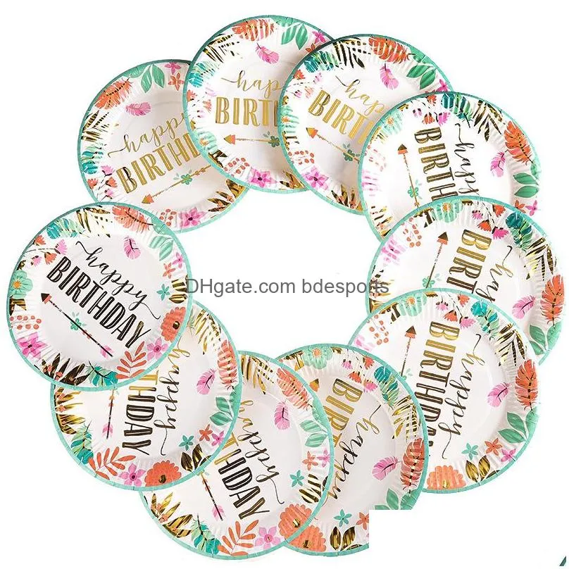 birthday cake paper plate supplie disposable round shape cake tableware sets printing stamping plate birthday party cake supplies 26