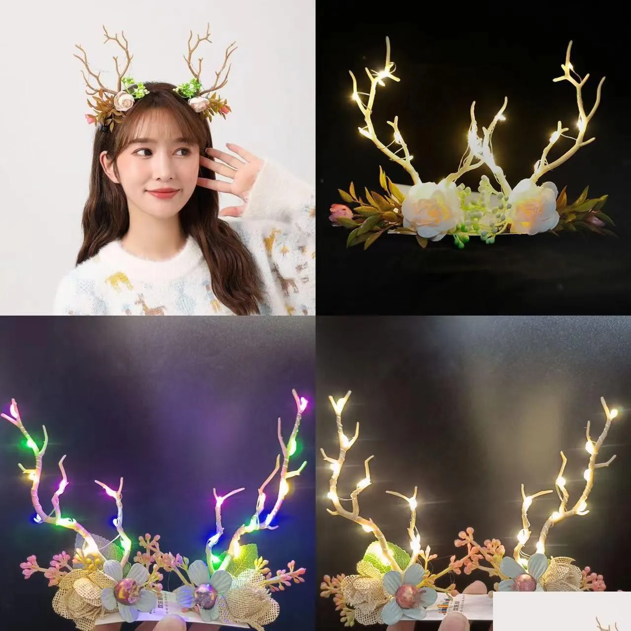 halloween christmas led rainbow glowing headwear antlers headband headband hair accessories hairpin jewelry