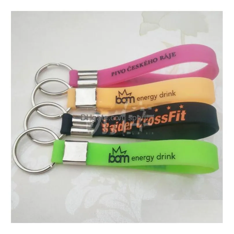 200 colors silicone bracelet keychain customized logo and color silicones car key chain pendant jewelry bracelets