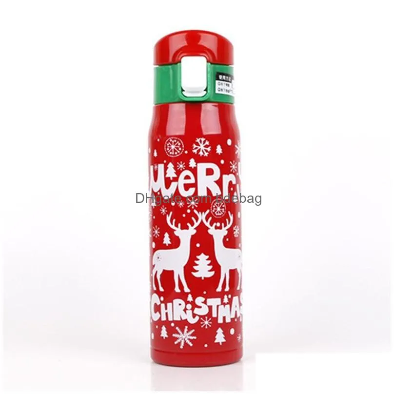 creative christmas stainless steel water bottles portable vacuum insulation flasks with bouncing lock gifts tumblers 350 500ml 17 5txa