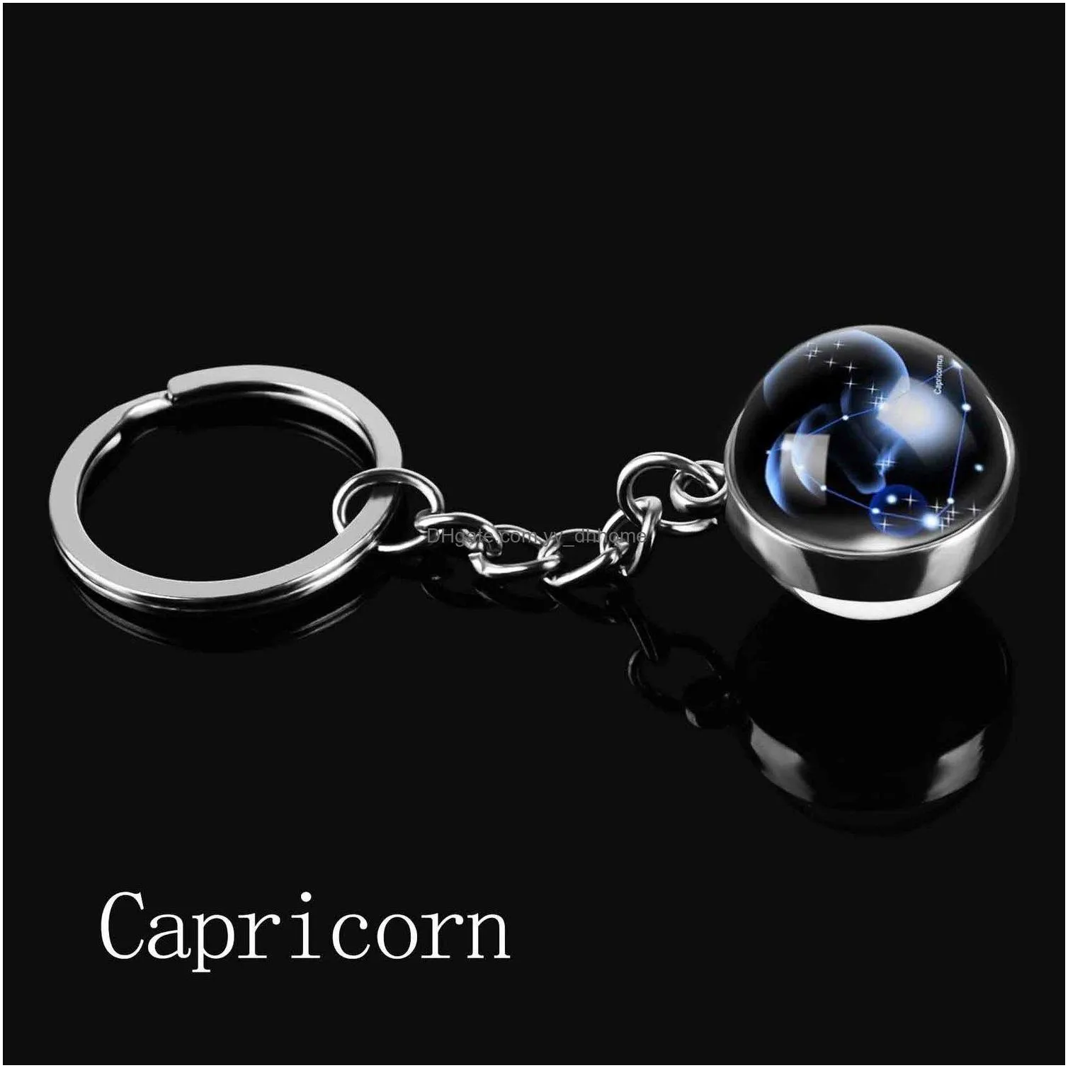 double side glass ball 12 zodiac signs keychain metal key chain holder couples keychain gifts constellation jewelry accessories