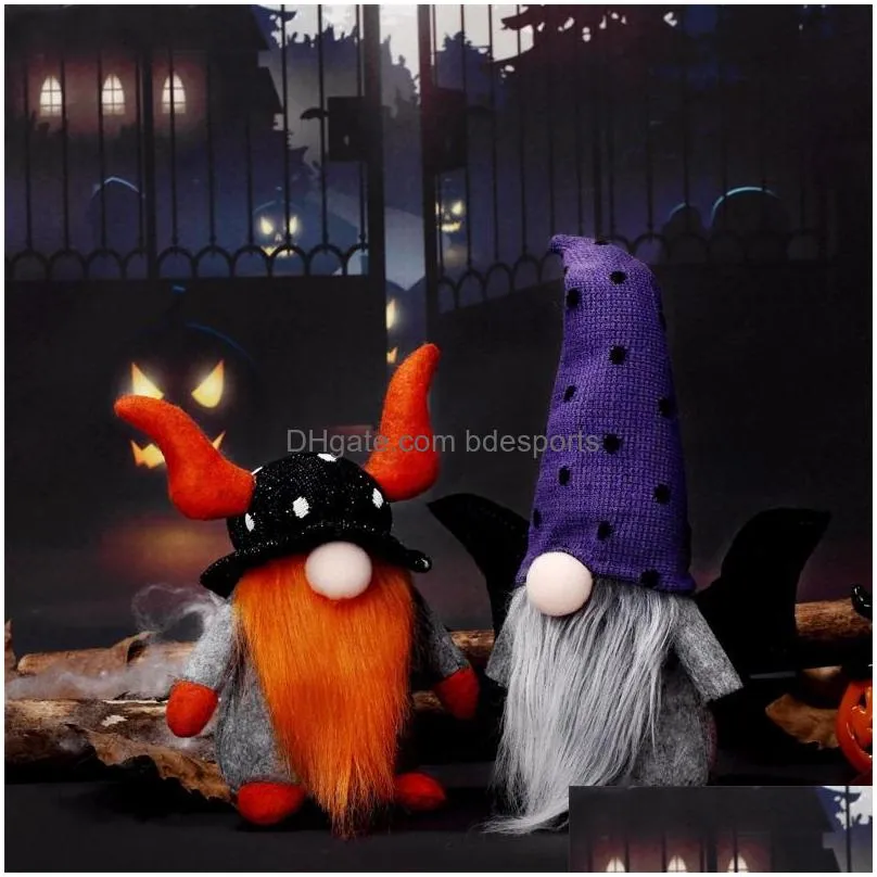 halloween ornaments party supplies bat wings and ox horn faceless gnomes doll garden gnomes dolls festival decoration plush toys 11 5wf1