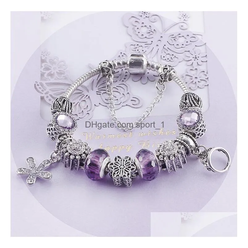 1 pcs elegant women amethyst bracelet shiny alloy pendant bracelets for mom nice gift mothers day 8 style ship