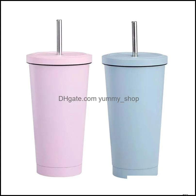 16oz/500ml stainless steel drink tumbler with straw double wall vacuum insulated cold cups coffee mug cup wll772