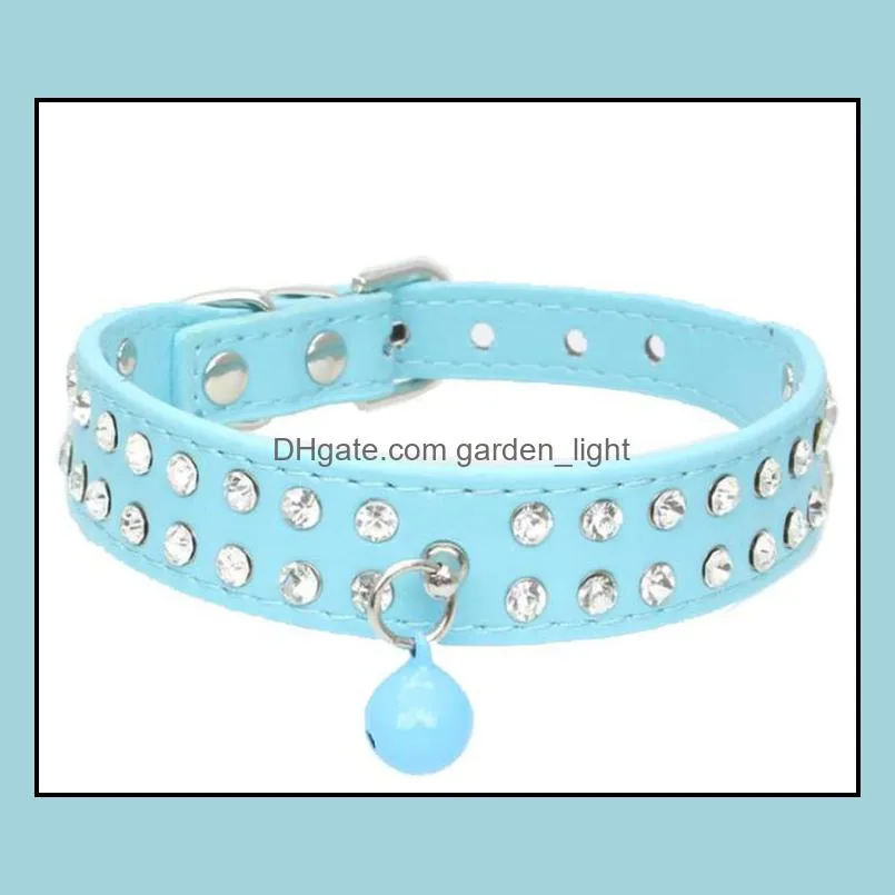 100pcs/lot fast 2 rows bling rhinestone puppy pet dog collar with nice bells 4 colors sn2908